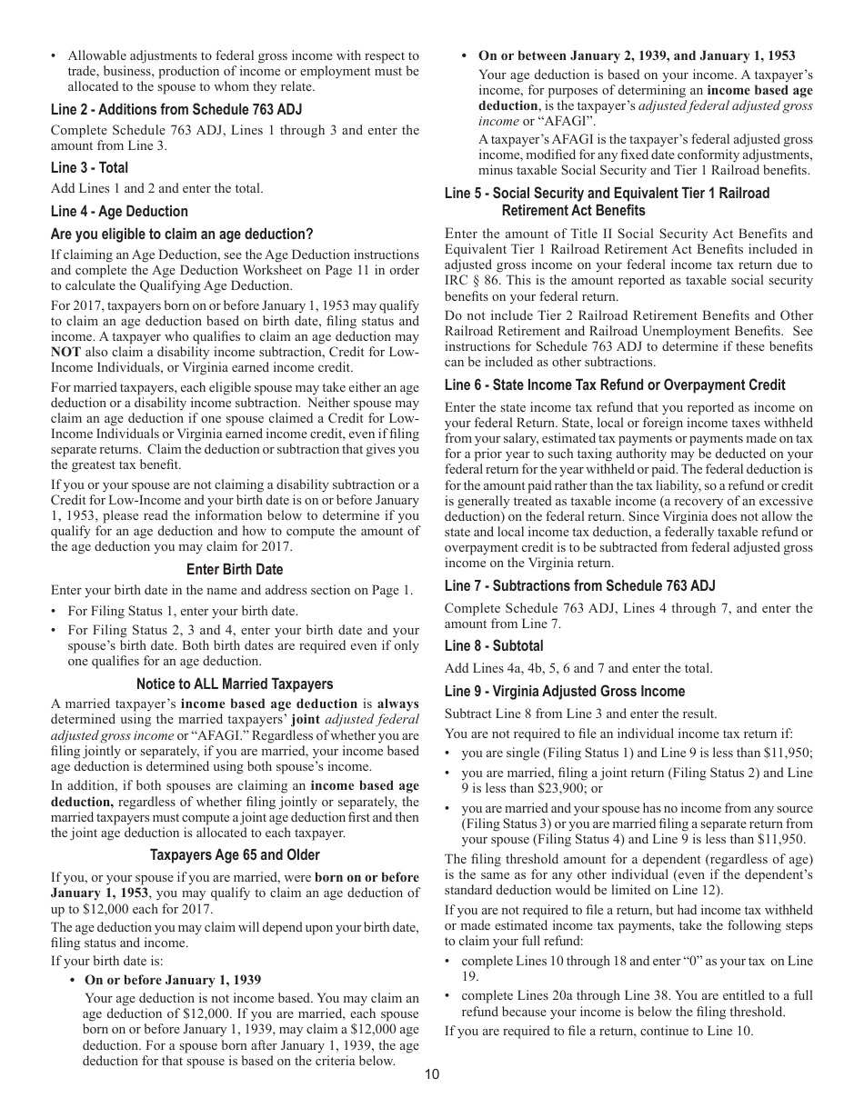 Instructions for Form 763 Nonresident Individual Income Tax - Virginia, Page 16