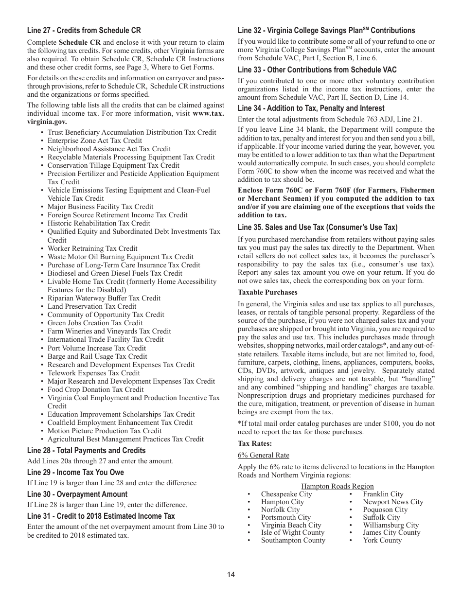Instructions for Form 763 Nonresident Individual Income Tax - Virginia, Page 20