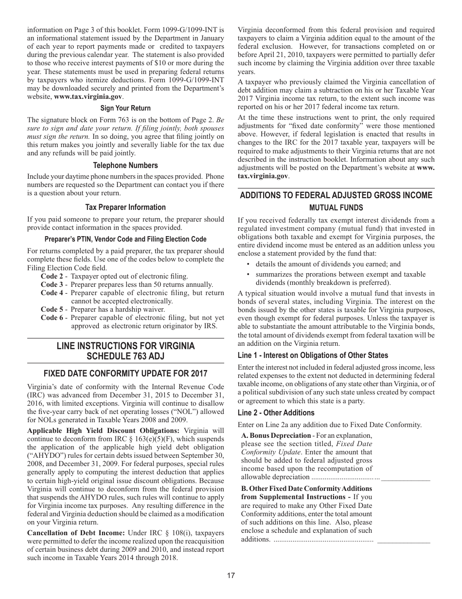Instructions for Form 763 Nonresident Individual Income Tax - Virginia, Page 23