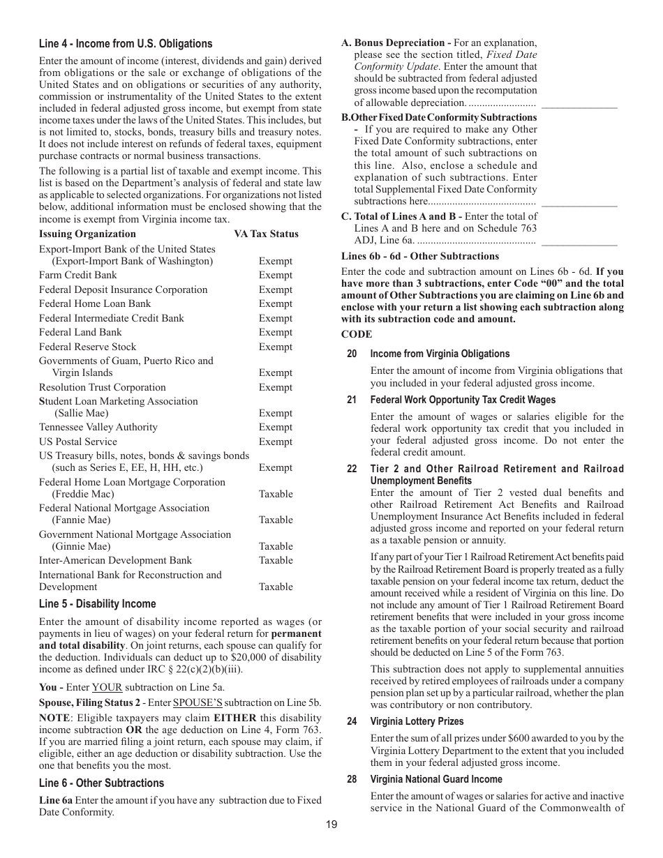 Instructions for Form 763 Nonresident Individual Income Tax - Virginia, Page 25