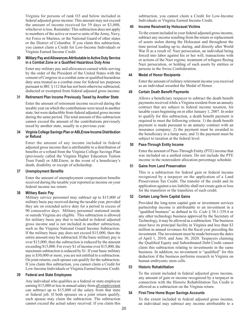 Instructions for Form 763 Nonresident Individual Income Tax - Virginia, Page 26