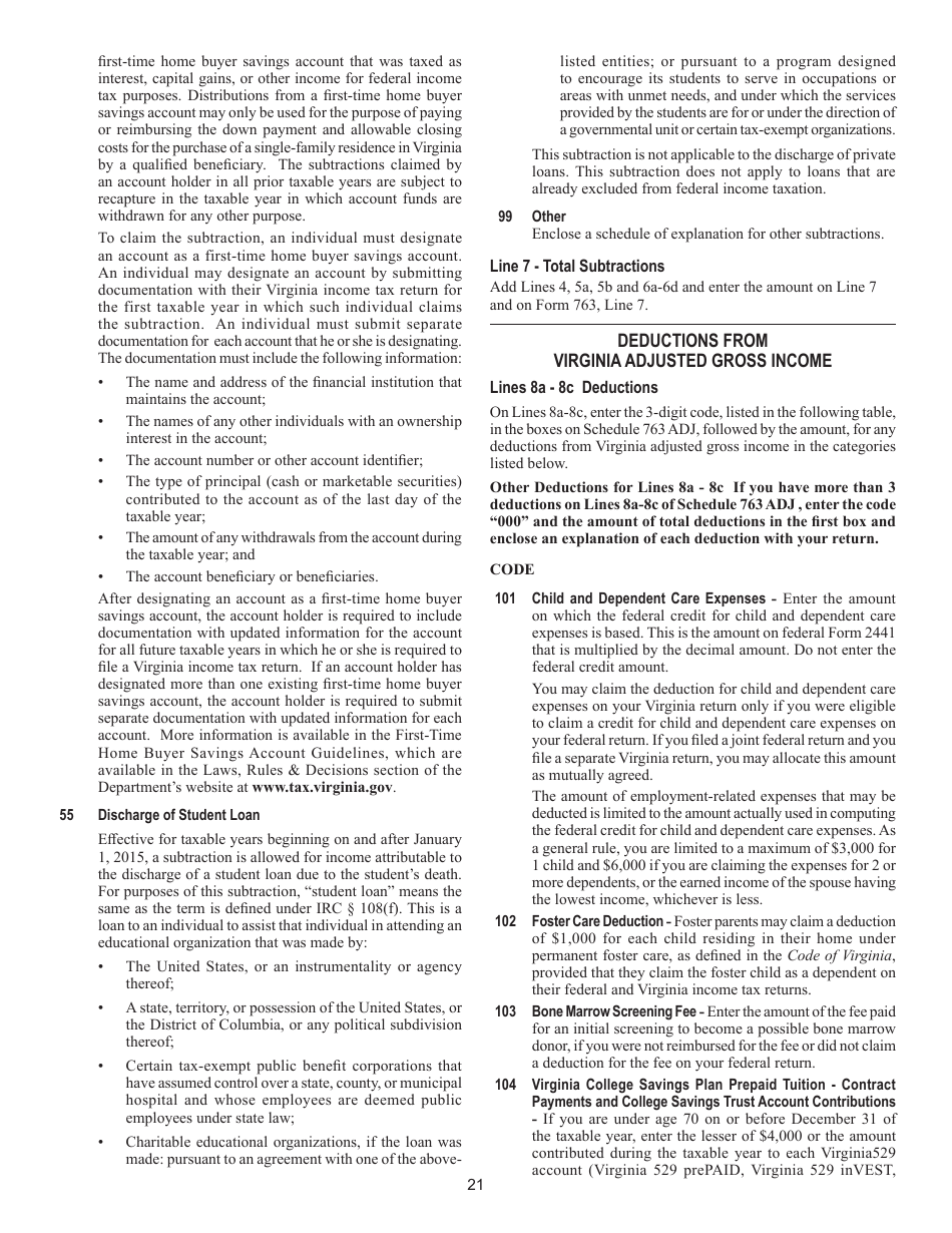 Instructions for Form 763 Nonresident Individual Income Tax - Virginia, Page 27