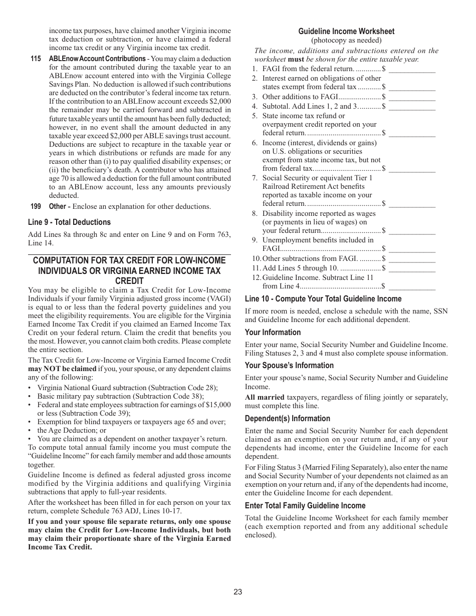Instructions for Form 763 Nonresident Individual Income Tax - Virginia, Page 29
