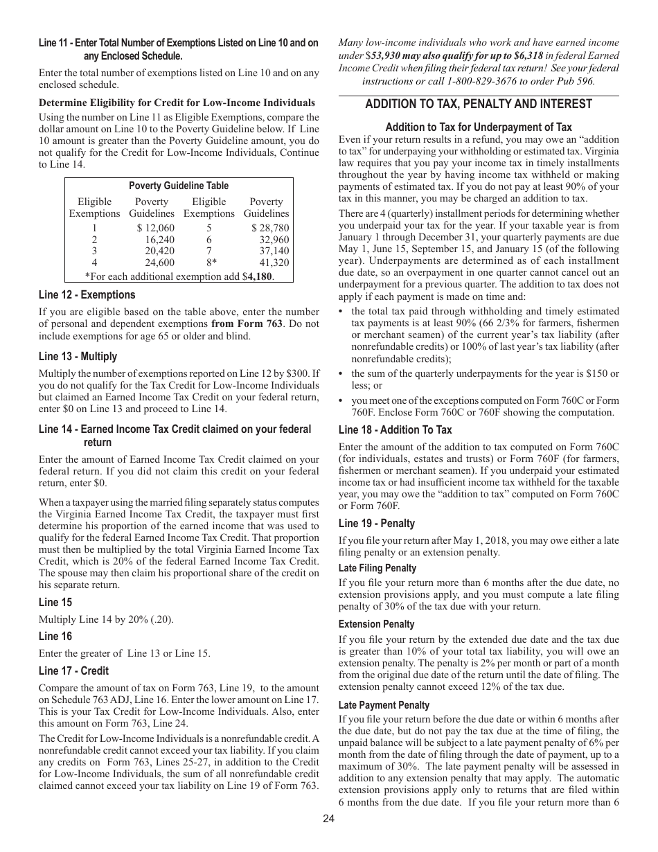 Instructions for Form 763 Nonresident Individual Income Tax - Virginia, Page 30