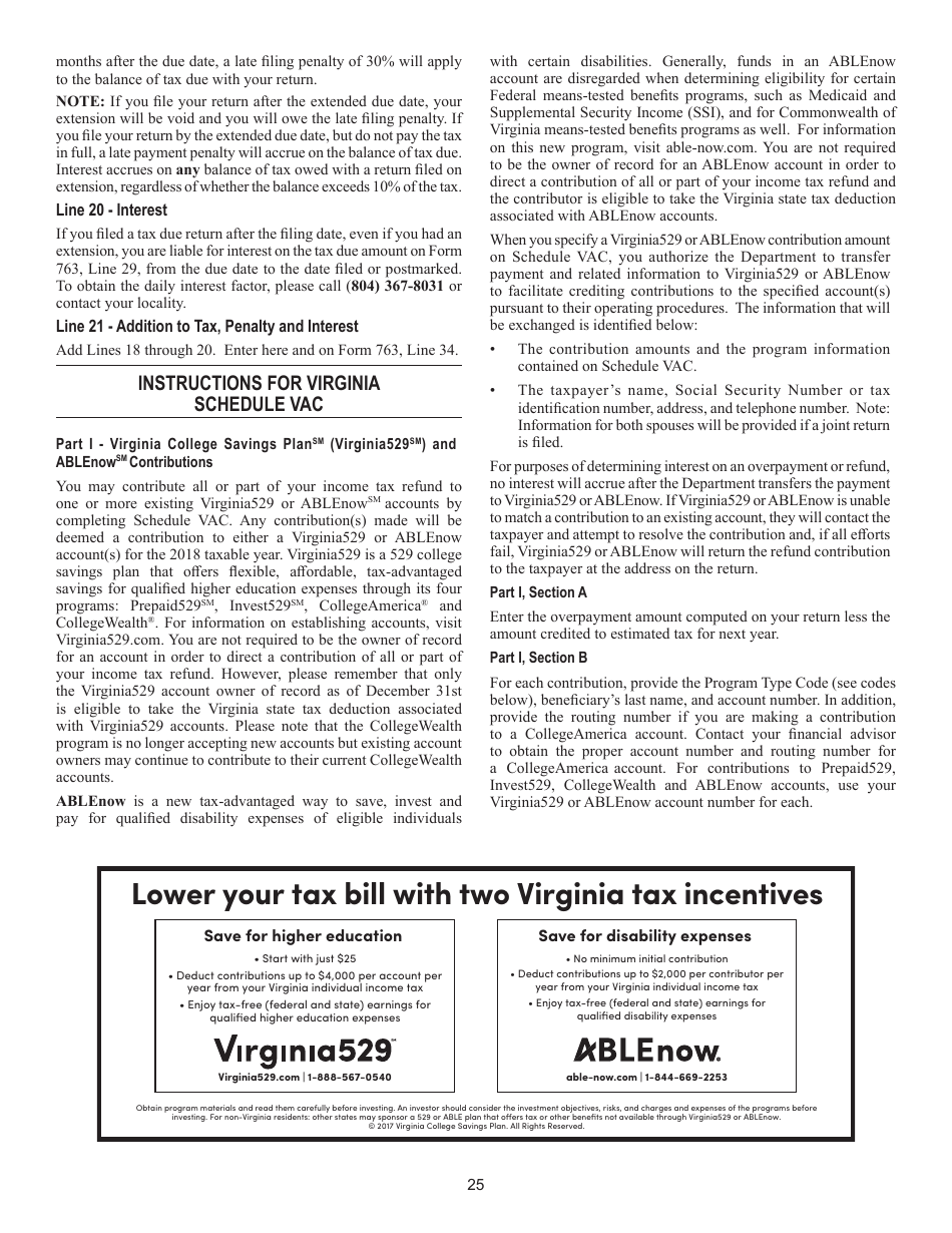 Instructions for Form 763 Nonresident Individual Income Tax - Virginia, Page 31