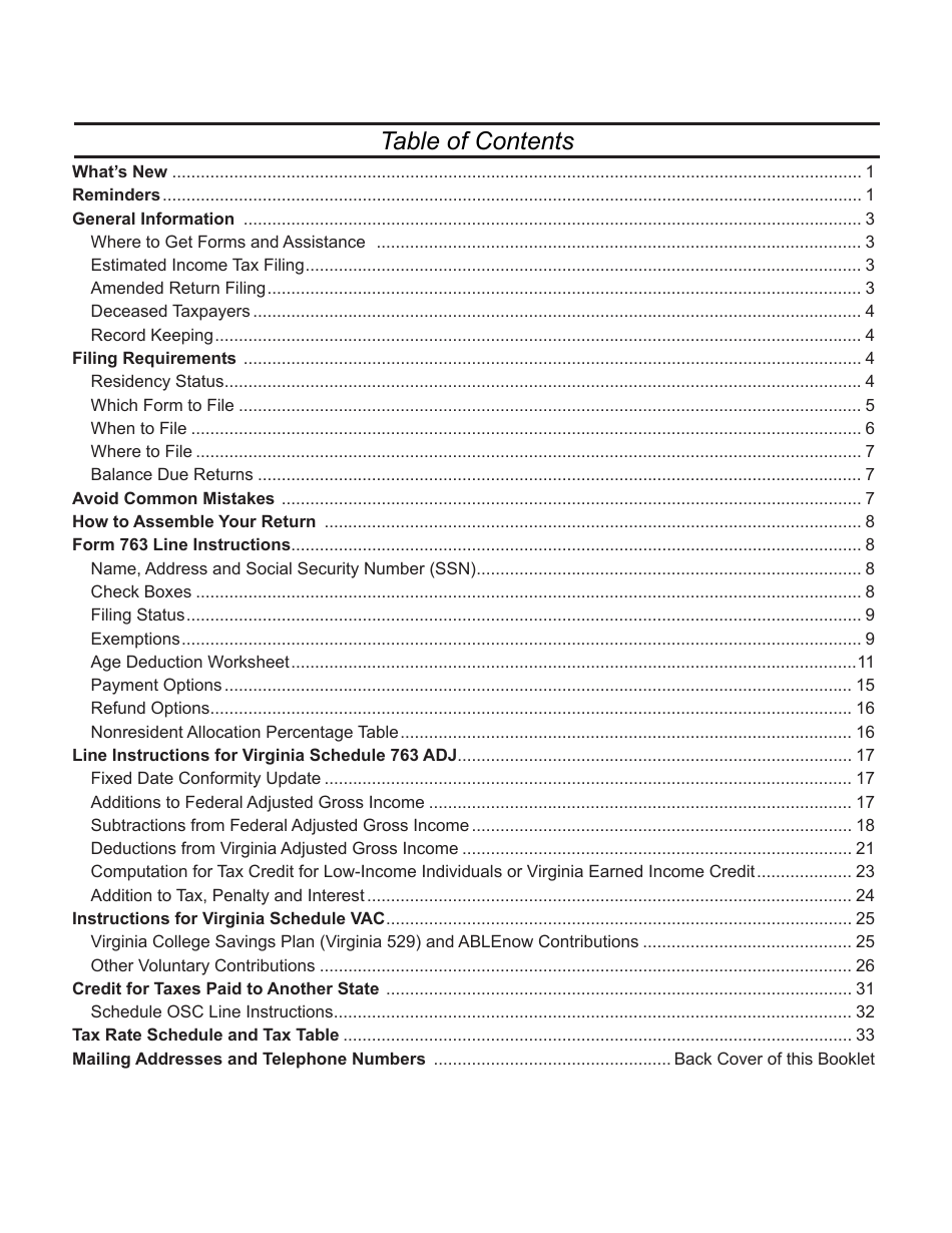 Instructions for Form 763 Nonresident Individual Income Tax - Virginia, Page 5