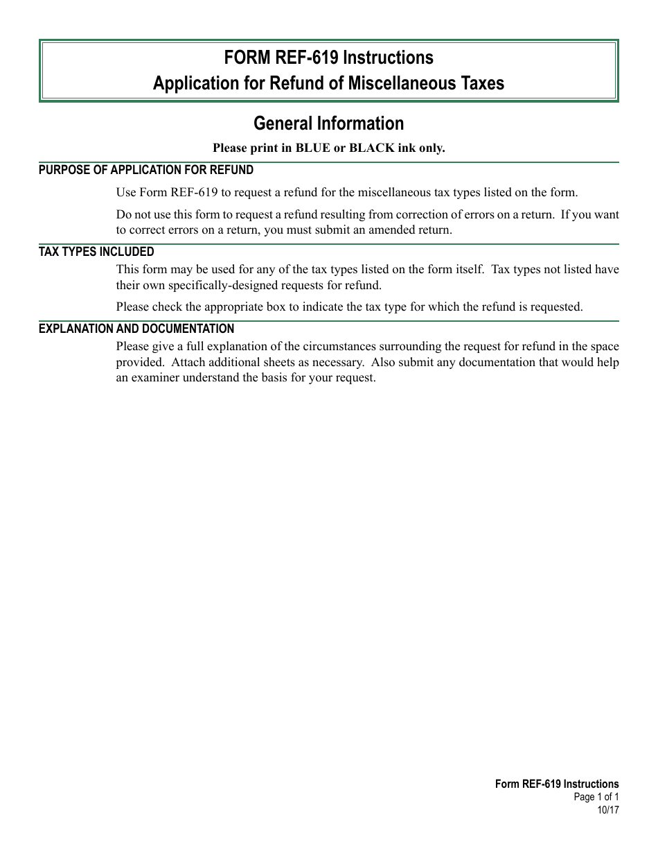 VT Form REF-619 Application for Refund of Miscellaneous Taxes - Vermont, Page 1
