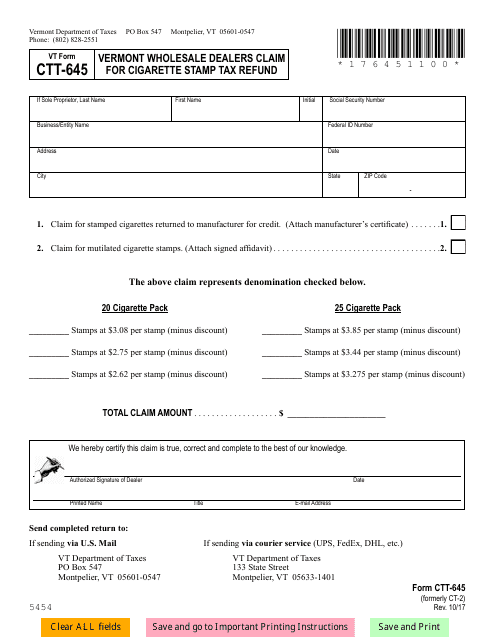 VT Form CTT 645 Download Fillable PDF Or Fill Online Vermont Wholesale 