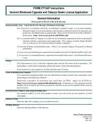 Document preview: VT Form CTT-647 Vermont Wholesale Cigarette and Tobacco Dealer License Application - Vermont