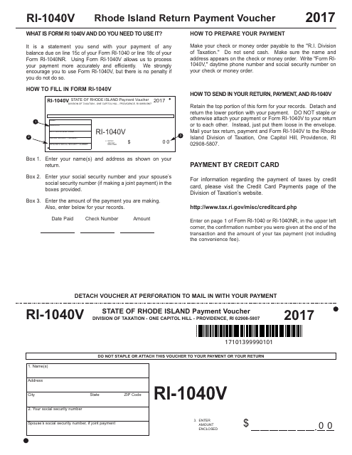 Form RI-1040V 2017 Printable Pdf