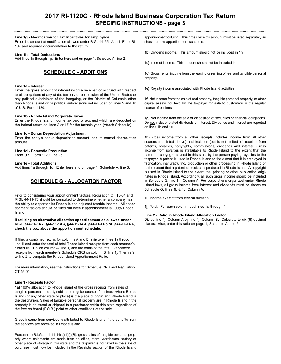 Instructions for Form RI-1120C Rhode Island Business Corporation Tax Return - Rhode Island, Page 3