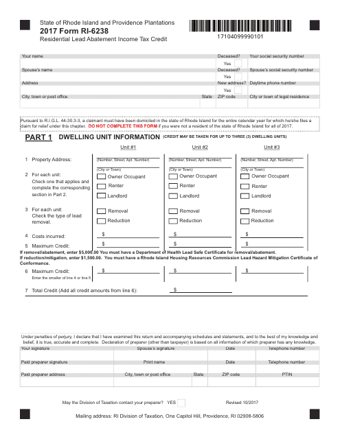 Form RI-6238 2017 Printable Pdf