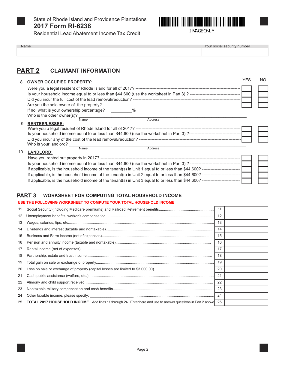 Form RI-6238 Residential Lead Abatement Income Tax Credit - Rhode Island, Page 2