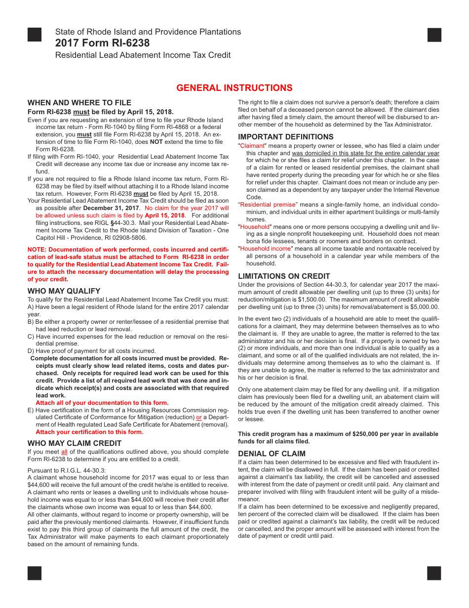Form RI-6238 Residential Lead Abatement Income Tax Credit - Rhode Island, Page 3
