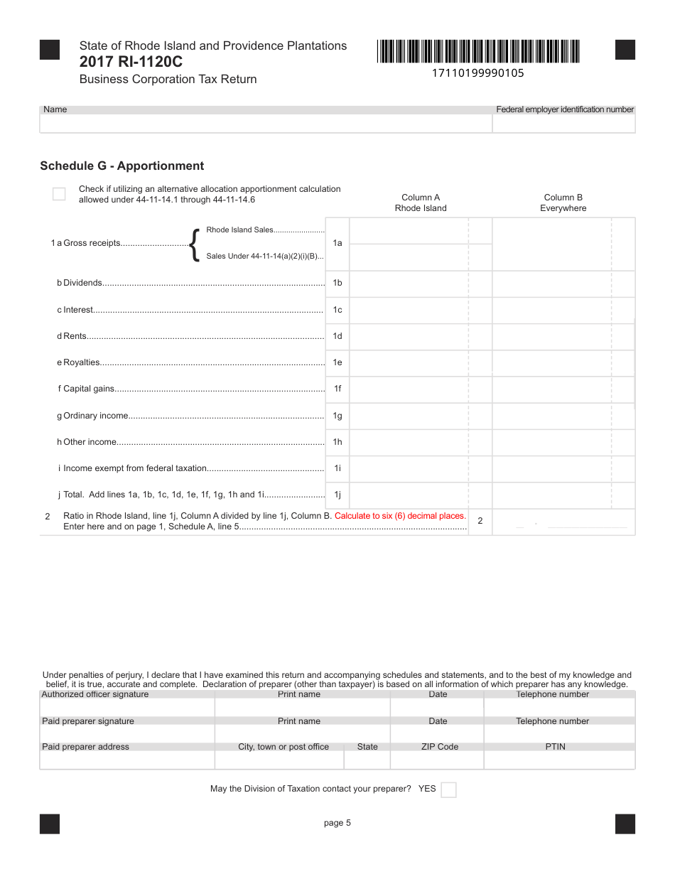 Form RI-1120C - 2017 - Fill Out, Sign Online And Download Fillable PDF ...