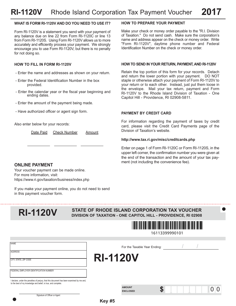 Form RI-1120V Rhode Island Corporation Tax Payment Voucher - Rhode Island, Page 1