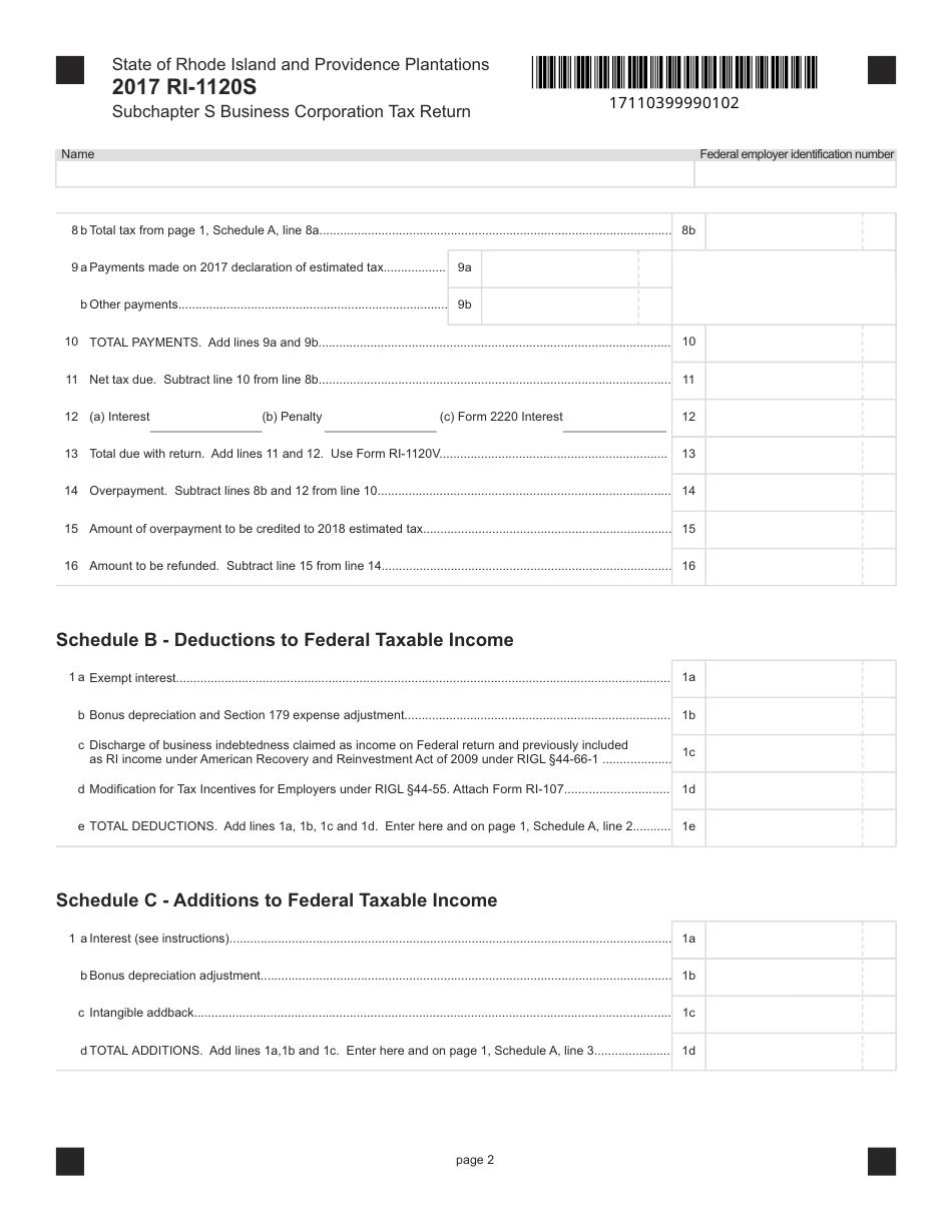 Form RI-1120S Subchapter S Business Corporation Tax Return - Rhode Island, Page 2