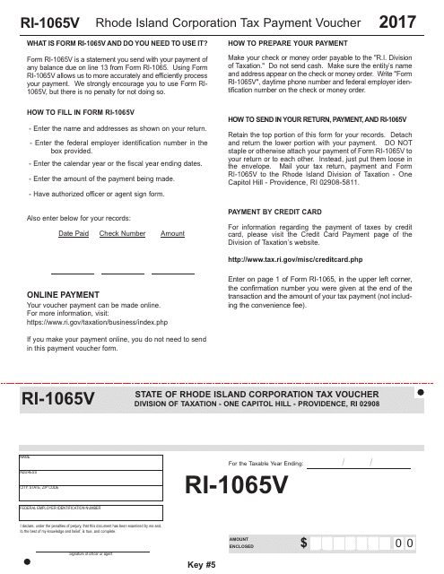 Form RI-1065V 2017 Printable Pdf