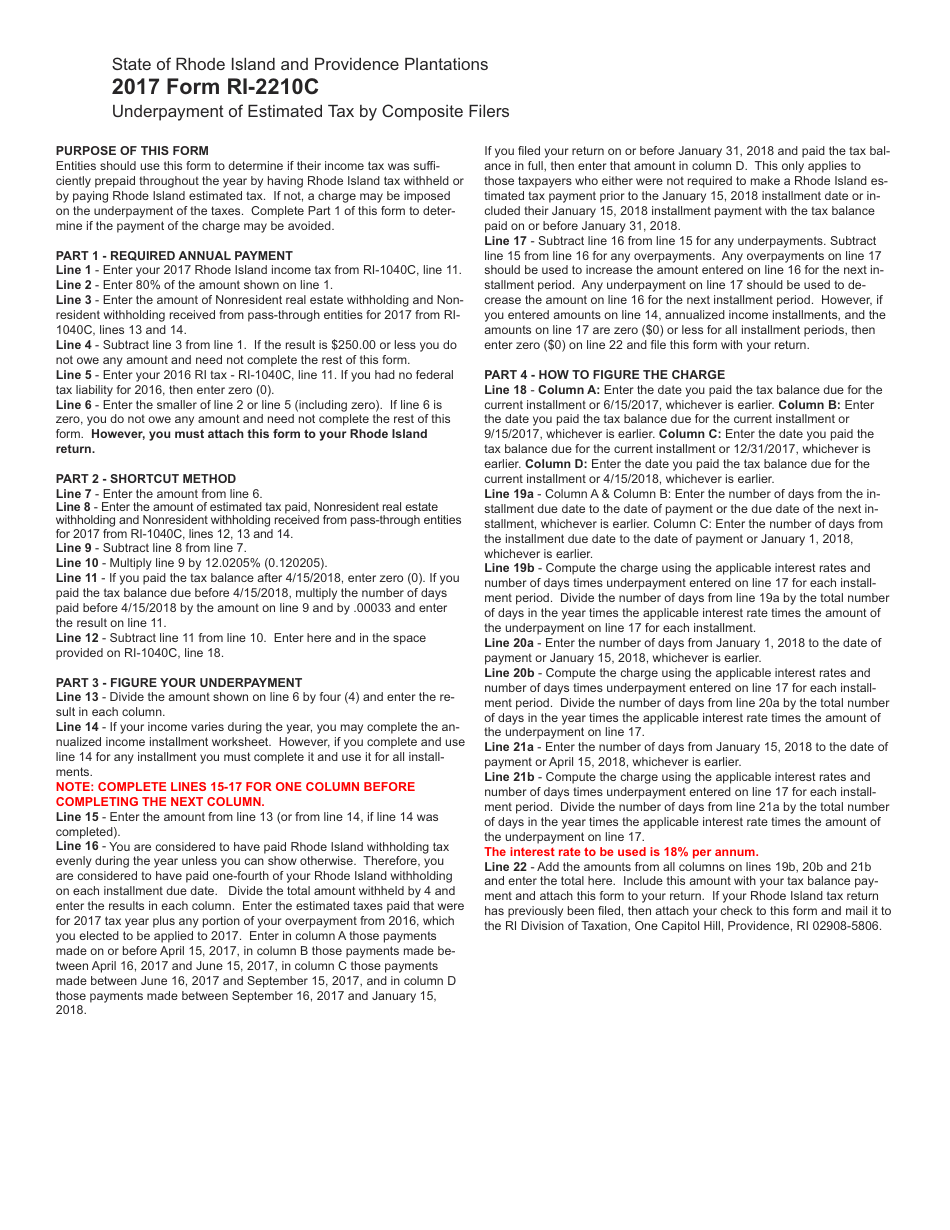 Form RI-2210C Underpayment of Estimated Tax by Composite Filers - Rhode Island, Page 3