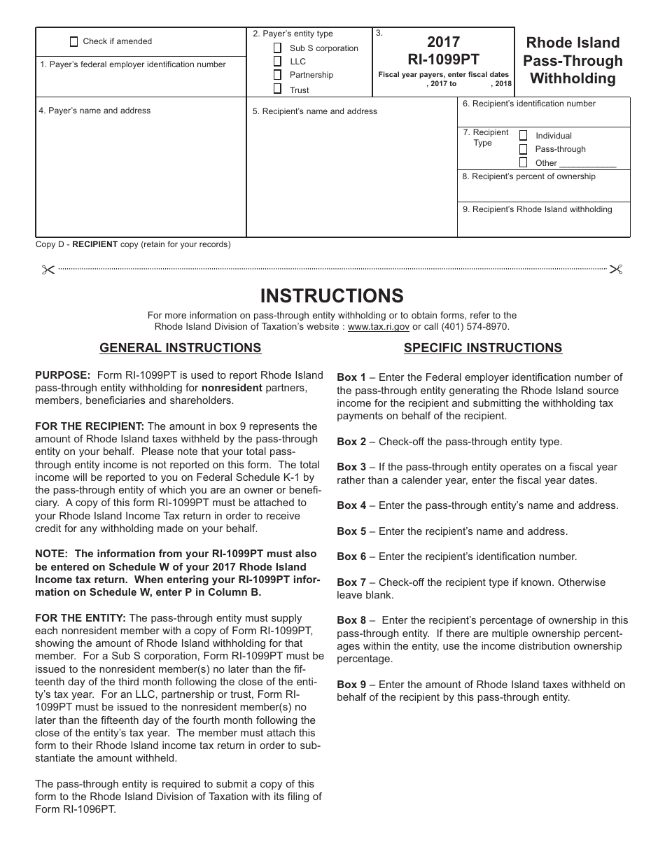 Form RI-1099PT Rhode Island Pass-Through Withholding - Rhode Island, Page 2