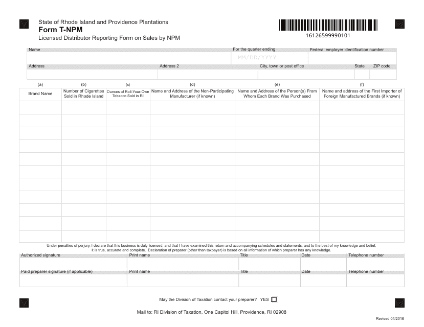 Form T-NPM  Printable Pdf