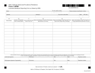 Form T-NPM Licensed Distributor Reporting Form on Sales by Npm - Rhode Island