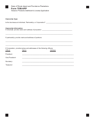 Form TOB-APP Tobacco Products Distributor's License Application - Rhode Island, Page 2