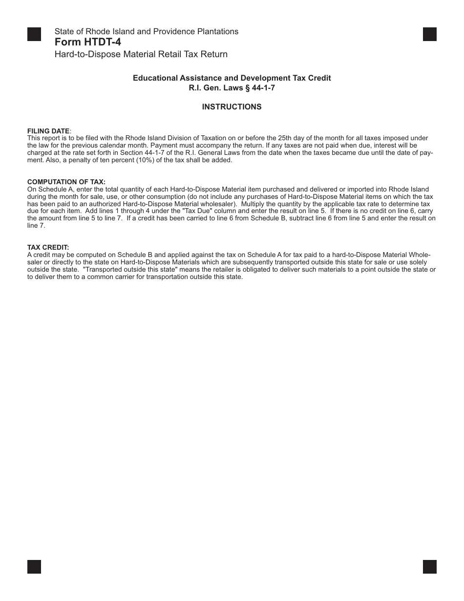 Form HTDT-4 Hard-To-Dispose Material Retail Tax Return - Rhode Island, Page 2