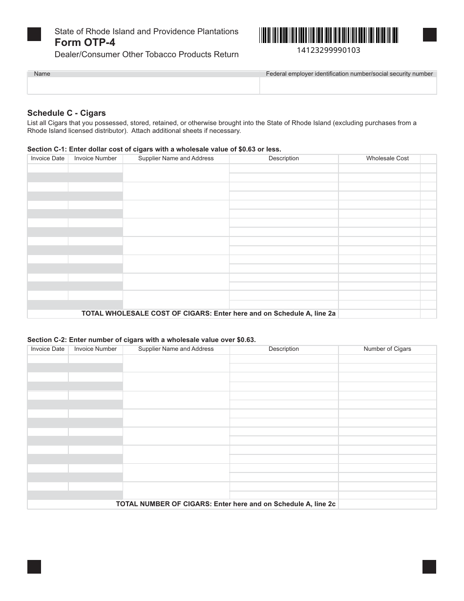 Form OTP-4 Dealer / Consumer Other Tobacco Products Return - Rhode Island, Page 3