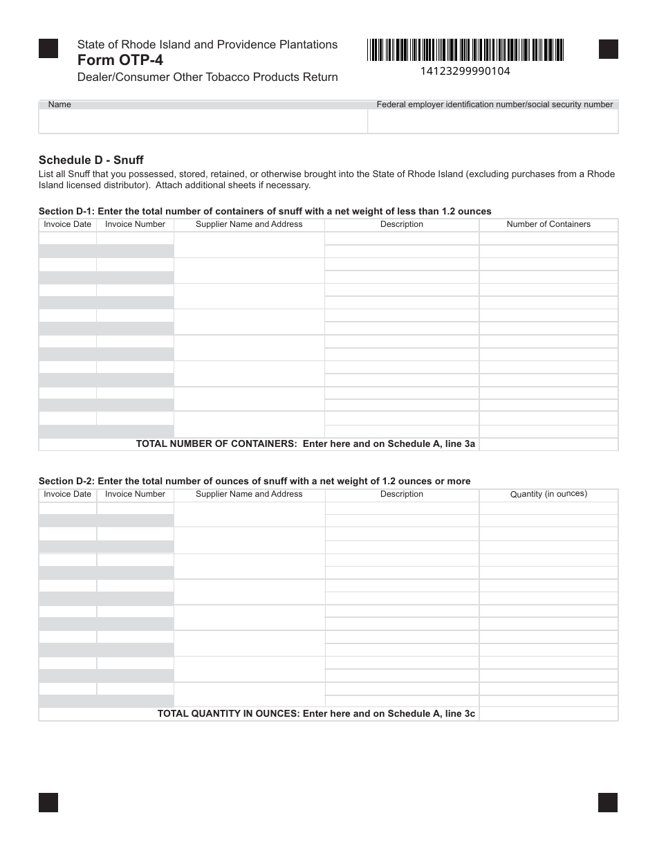 Form OTP-4 Dealer / Consumer Other Tobacco Products Return - Rhode Island, Page 4