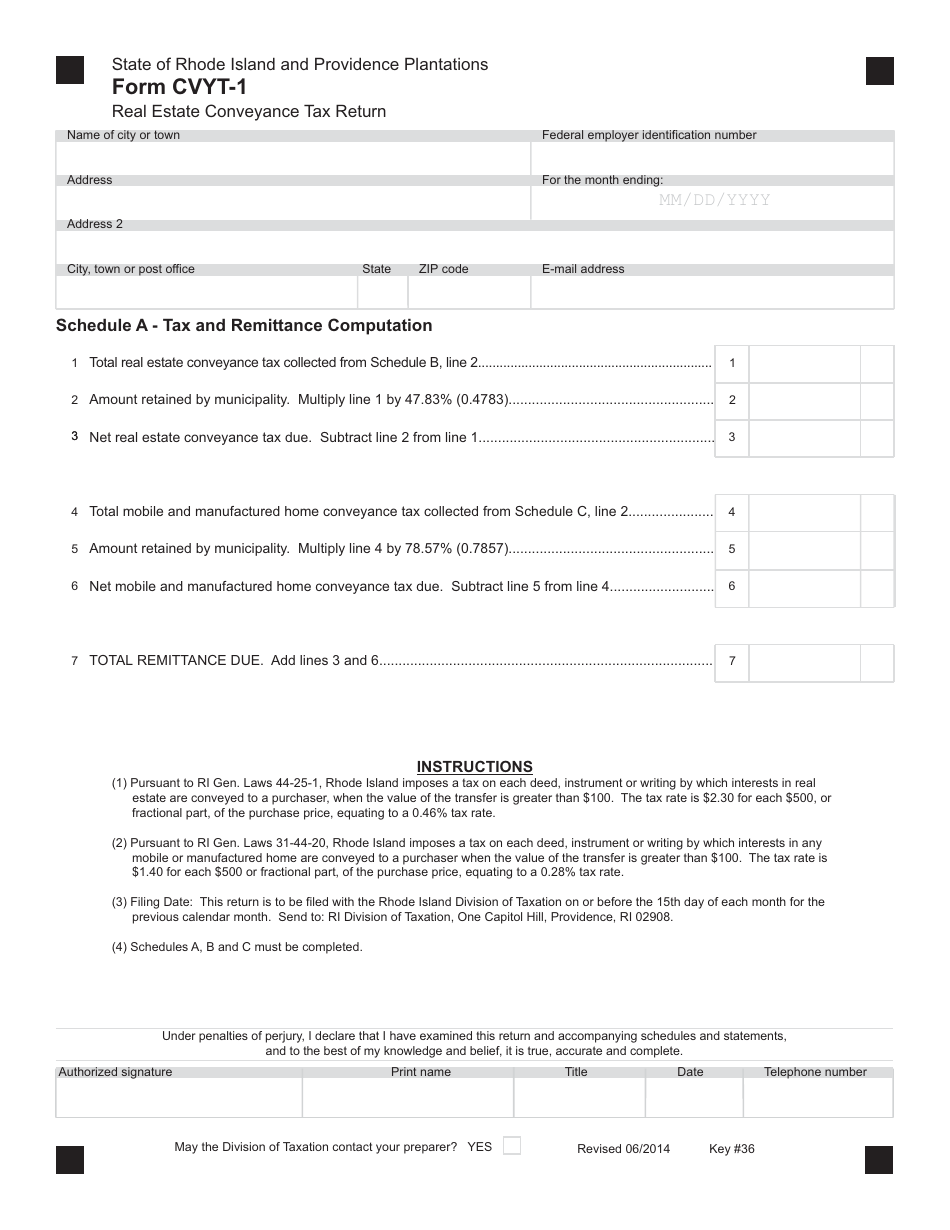 Form CVYT-1 Real Estate Conveyance Tax Return - Rhode Island, Page 1