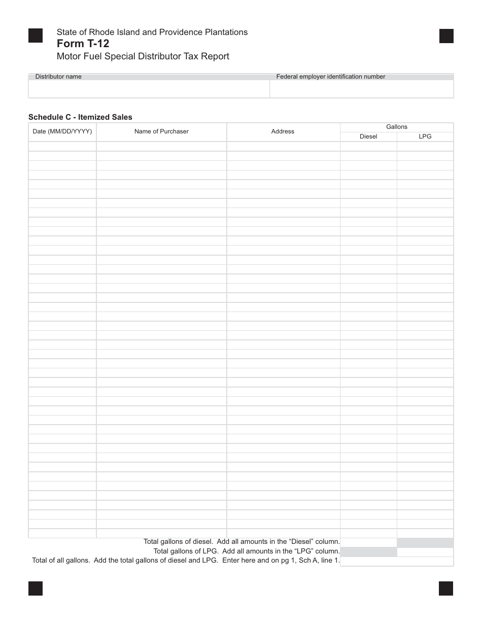 Form T-12 Motor Fuel Special Distribution Tax Report - Rhode Island, Page 2