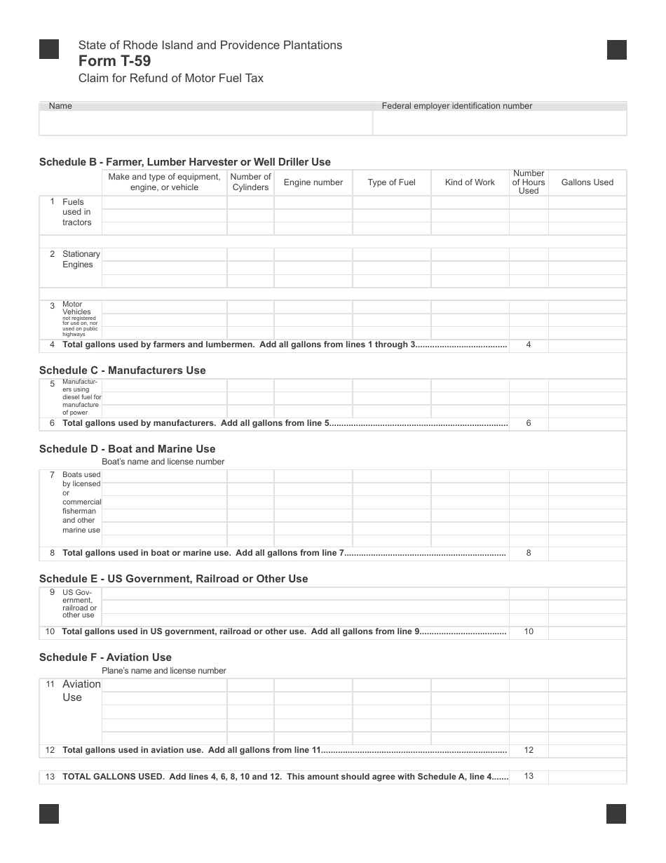 Form T-59 Claim for Refund of Motor Fuel Tax - Rhode Island, Page 2
