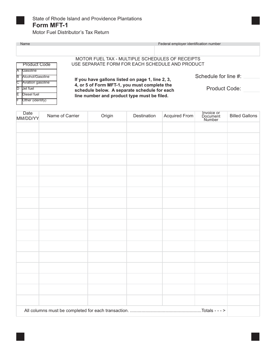 Form MFT-1 Motor Fuel Distributors Tax Return - Rhode Island, Page 2