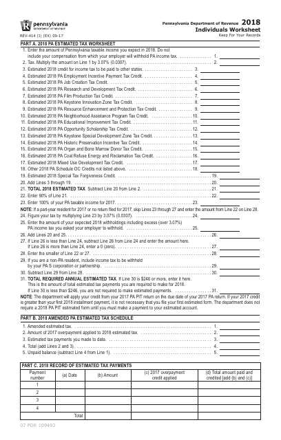 Form REV-414(I) Individuals Worksheet - Pennsylvania, 2018