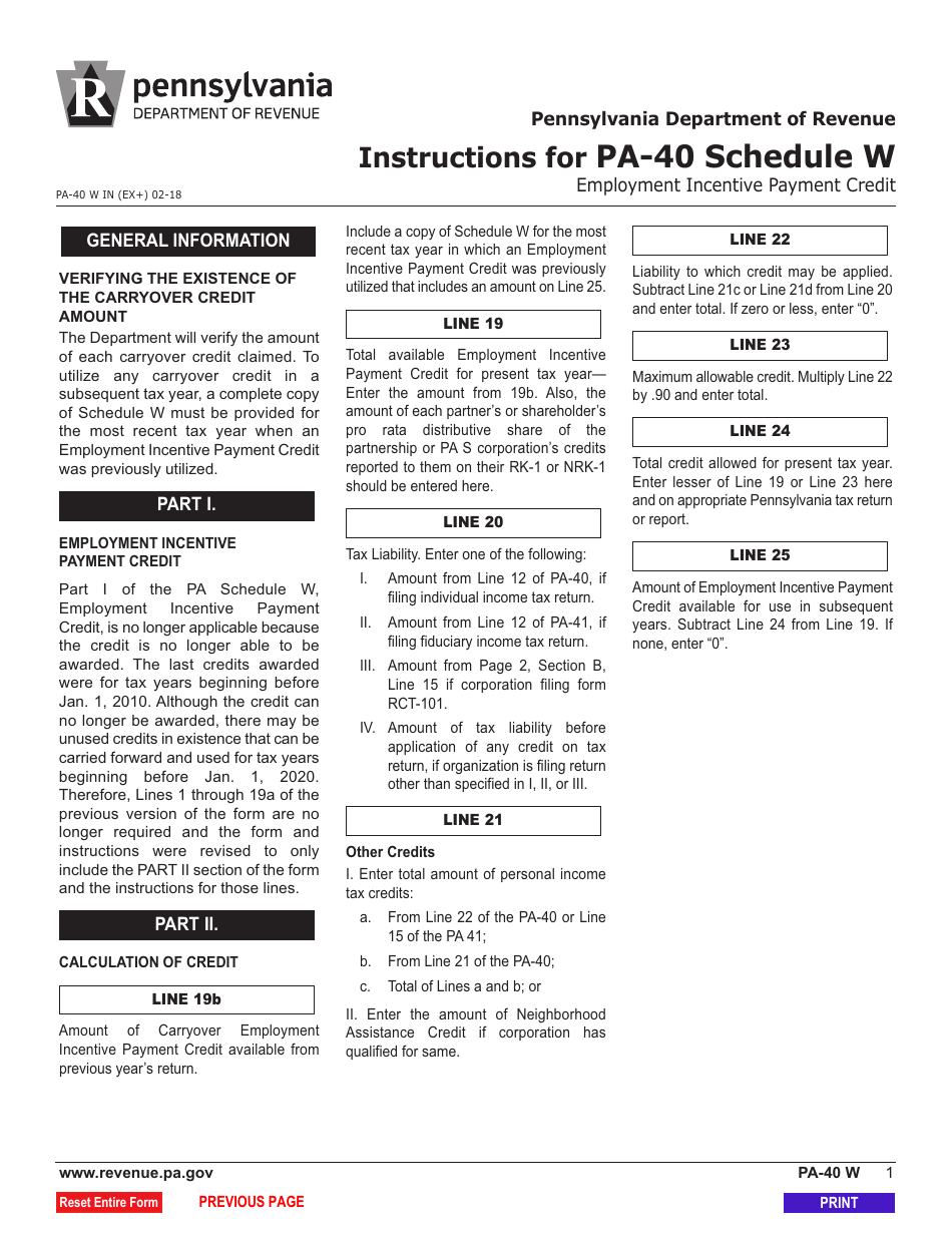 Form PA-40 W Schedule W Employment Incentive Payment Credit - Pennsylvania, Page 3