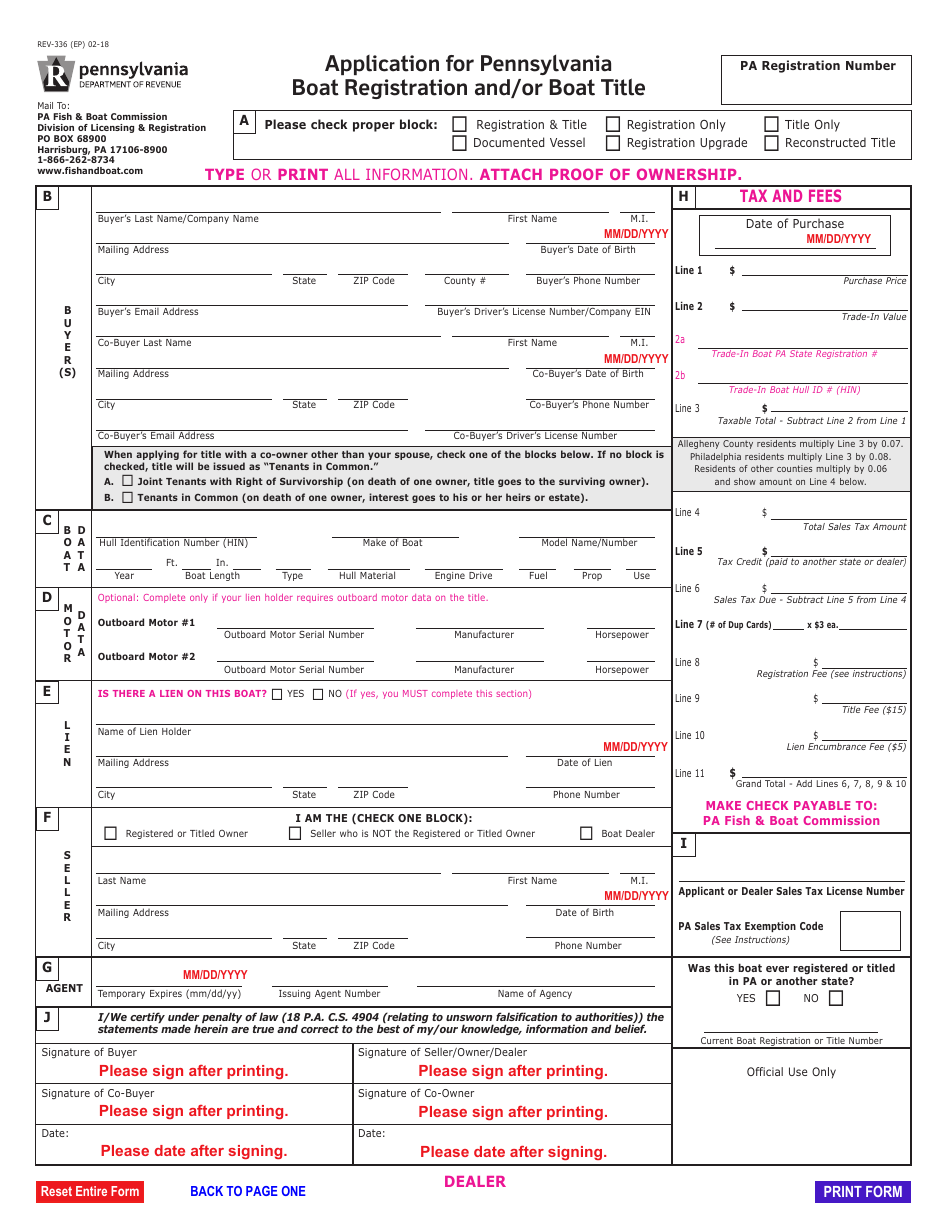 Form REV-336 Application for Pennsylvania Boat Registration and / or Boat Title - Pennsylvania, Page 5