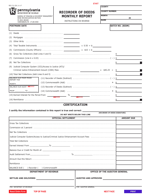 Form REV 712 Download Fillable PDF Or Fill Online Recorder Of Deeds 