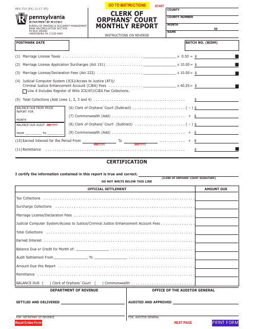 Form REV-713  Printable Pdf