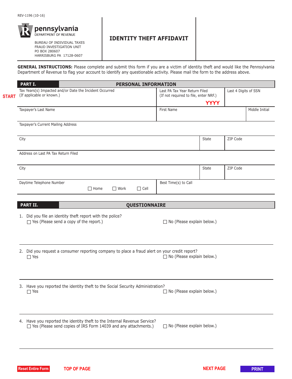 Id Theft Affidavit Form 14039 Printable Form 2023 5766