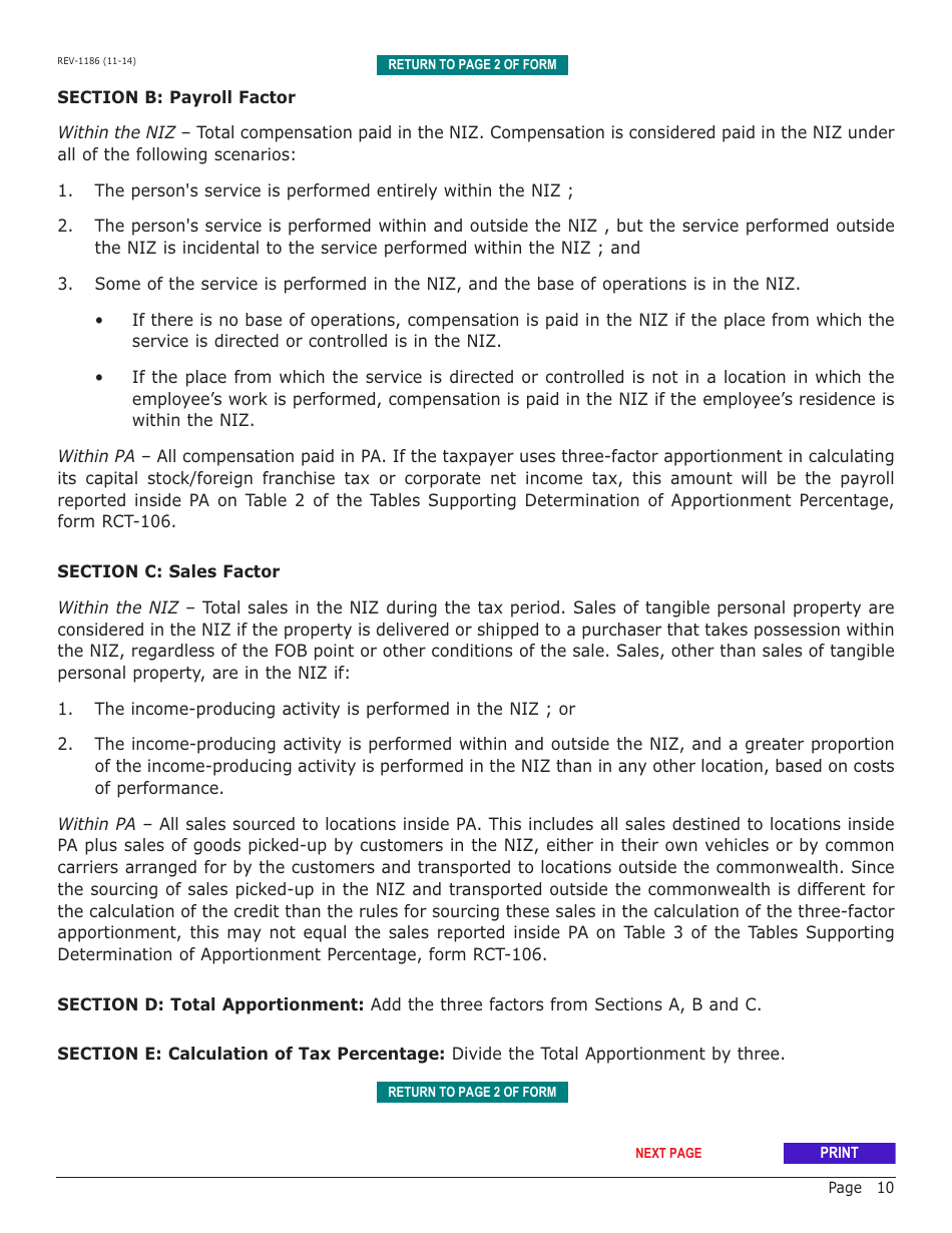 Form REV-1186 Neighborhood Improvement Zone Program (Niz) Annual Tax Report - Pennsylvania, Page 10