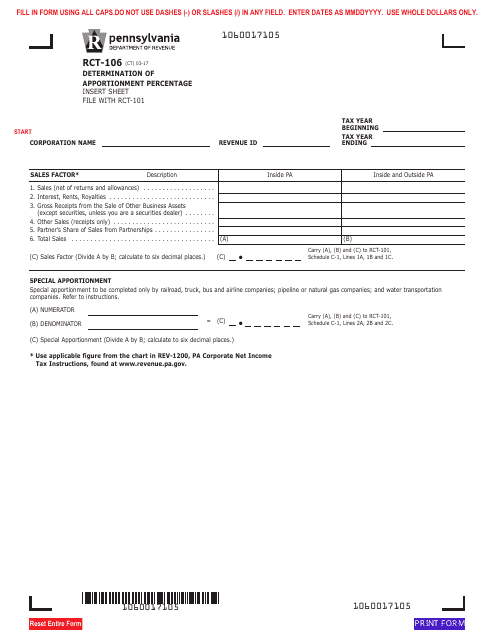 Form RCT-106  Printable Pdf
