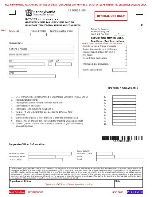 Form RCT-122  Printable Pdf