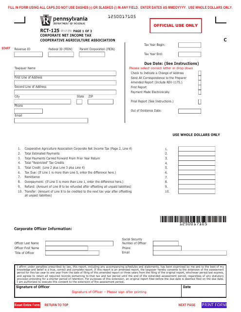 Form RCT-125  Printable Pdf
