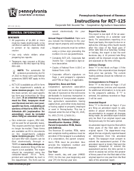 Document preview: Instructions for Form RCT-125 Corporate Net Income Tax - Cooperative Agriculture Association - Pennsylvania