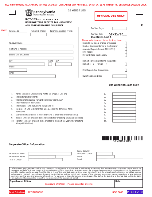 Form RCT-124  Printable Pdf