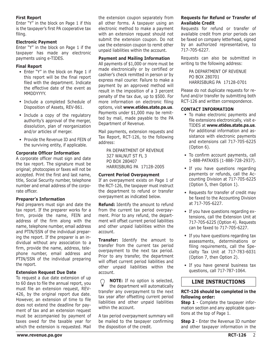 Instructions for Form RCT-126 Membership Report - Electric Cooperative Corporations - Pennsylvania, Page 2