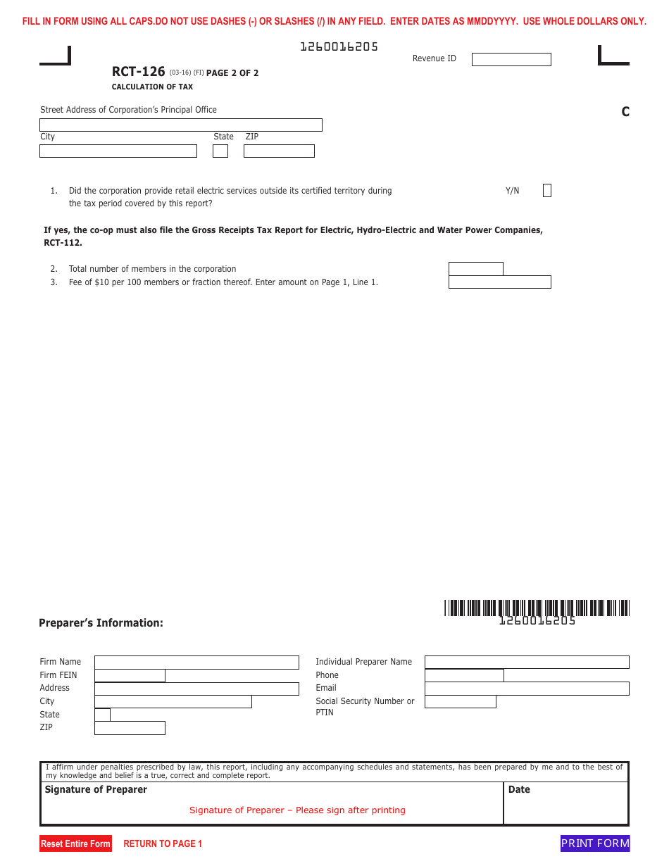 Form RCT-126 Membership Report - Electric Cooperative Corporations - Pennsylvania, Page 2