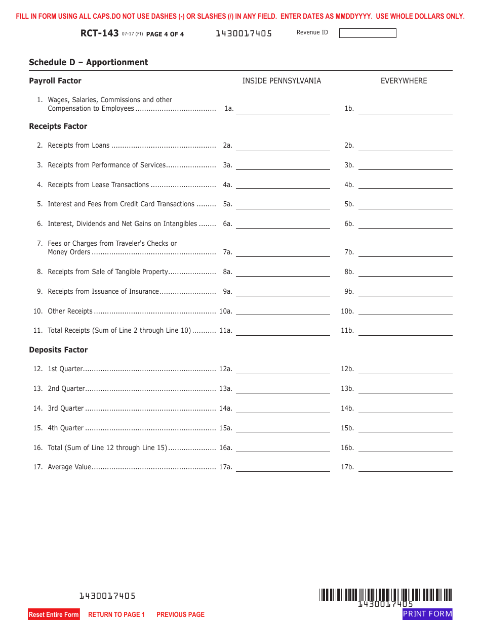 Form RCT-143 Net Income Tax Report - Mutual Thrift Institutions - Pennsylvania, Page 4