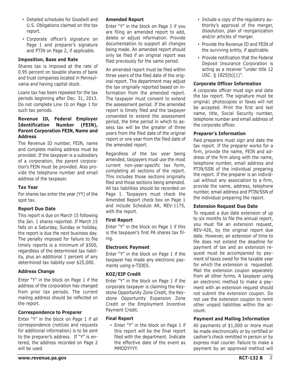 Form RCT-132 B Pennsylvania Bank and Trust Company Shares Tax Report - Pennsylvania, Page 8